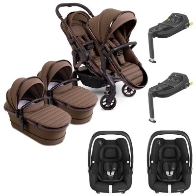 iCandy Peach 7 Twin Pushchair Travel System Bundle with Maxi-Cosi Cabriofix iSize Car Seat & Base - Coco