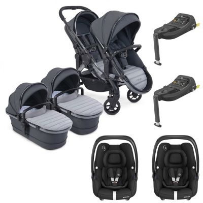 iCandy Peach 7 Twin Pushchair Travel System Bundle with Maxi-Cosi Cabriofix iSize Car Seat & Base - Truffle