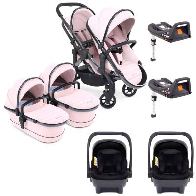 iCandy Peach 7 Twin Pushchair Travel System Bundle with Cocoon iSize Car Seat & Base - Blush