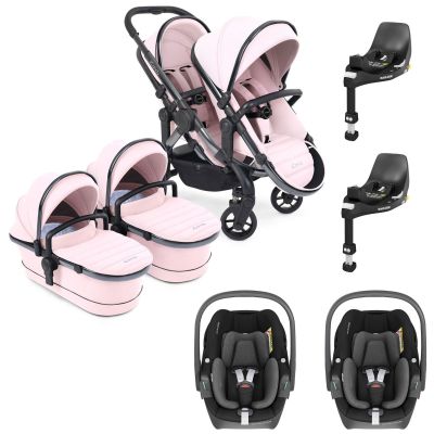 iCandy Peach 7 Twin Pushchair Travel System Bundle with Maxi-Cosi Pebble 360 iSize Car Seat & Base - Blush