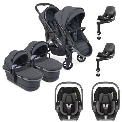 iCandy Peach 7 Twin Pushchair Travel System Bundle with Maxi-Cosi Pebble 360 iSize Car Seat & Base - Dark Grey