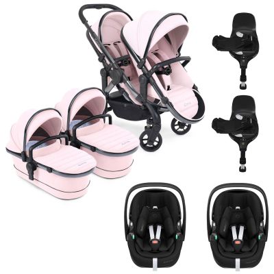 iCandy Peach 7 Twin Pushchair Travel System Bundle with Maxi-Cosi Pebble 360 PRO iSize Car Seat & Base - Blush