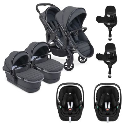 iCandy Peach 7 Twin Pushchair Travel System Bundle with Maxi-Cosi Pebble 360 PRO iSize Car Seat & Base - Dark Grey