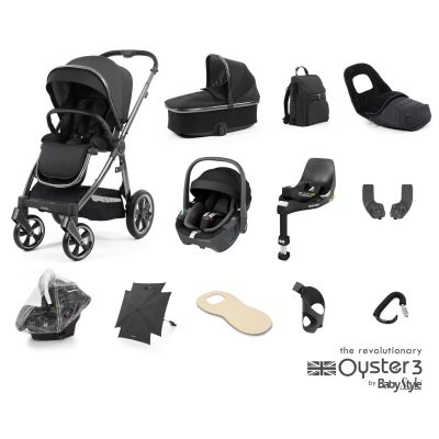 BabyStyle Oyster 3 Ultimate 12 Piece Maxi-Cosi Pebble 360 Bundle - Carbonite