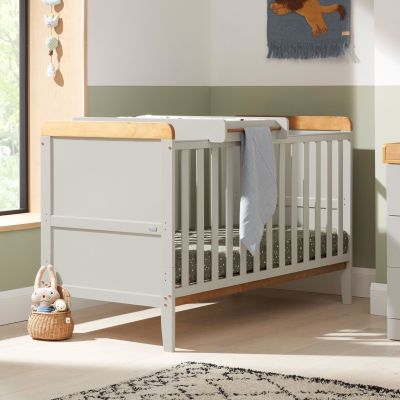 Tutti Bambini Rio Cot Bed with Cot Top Changer & Mattress - Dove Grey/Oak