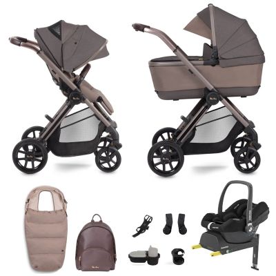 Silver Cross Reef + Maxi-Cosi CabrioFix i-Size Ultimate First Bed Folding Carrycot Bundle - Earth