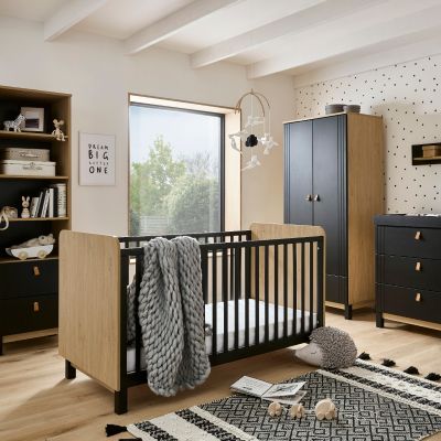 CuddleCo Rafi 5 Piece Nursery Furniture Set - Oak and Black
